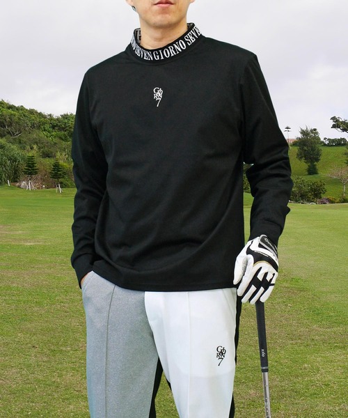 セール】モックネックシャツ ゴルフウェア 長袖 高周波ロゴ ポロシャツ