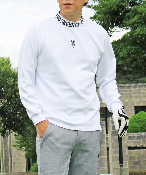 セール】モックネックシャツ ゴルフウェア 長袖 高周波ロゴ ポロシャツ