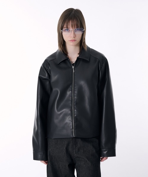 セール】2WAY DOUBLE ZIP FAKE LEATHER JACKET/2WAYダブルジップ合皮