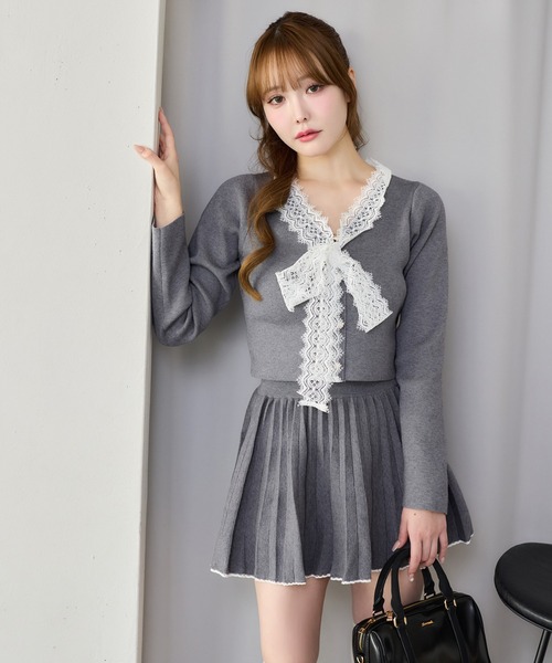 セール】レース襟配色ニットセットアップ（セットアップ）｜one after