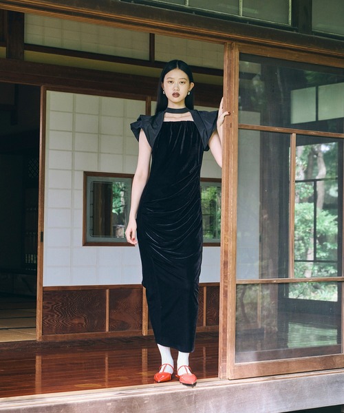 セール】ドレープベロアドレス / drape velour dress（ドレス