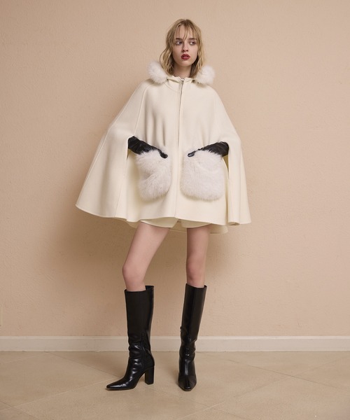 セール】ファーポケットスカラップマントコート（その他アウター