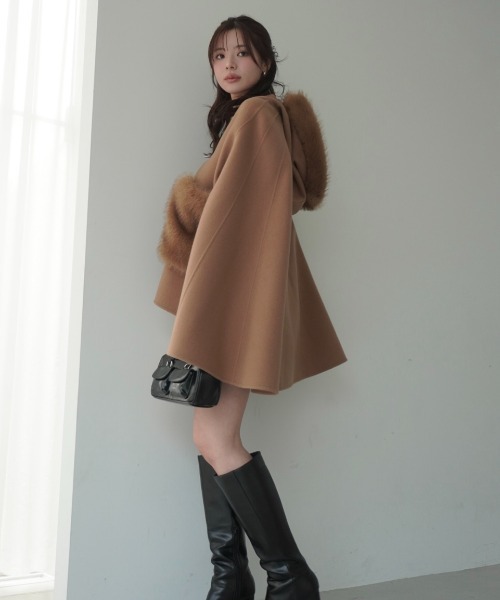 セール】ファーポケットスカラップマントコート（その他アウター