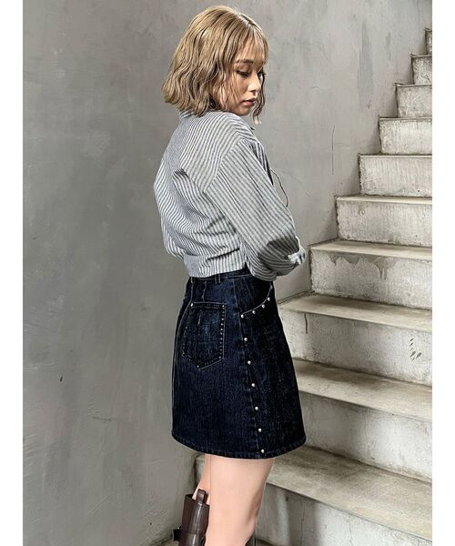 セール】【セットアップ対応】フロッキーデニムミニスカート（スカート