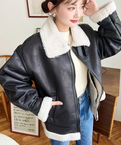 セール】【累計販売枚数2万枚突破！】フェイクレザー×ボアフェイク