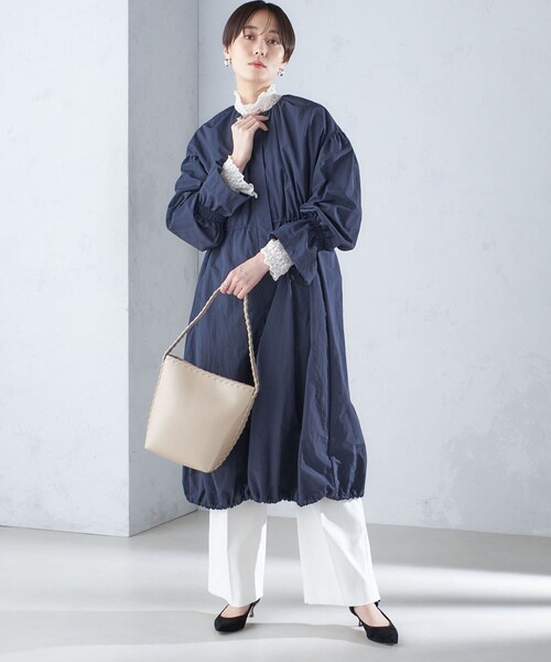 セール】〈撥水加工/手洗い可能〉裾 ドロスト ノーカラー ロング