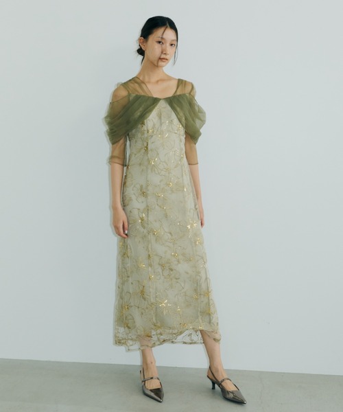 チュールドレープスパンコールドレス / tulle drape spangle dress