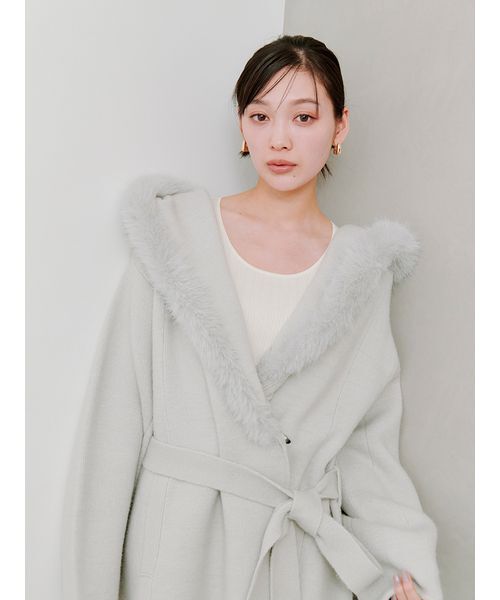 セール】ファーフードニットコート（その他アウター）｜SNIDEL