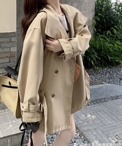 セール】【26年春夏新作】ベルト付き金ボタンスタンドカラー トレンチ