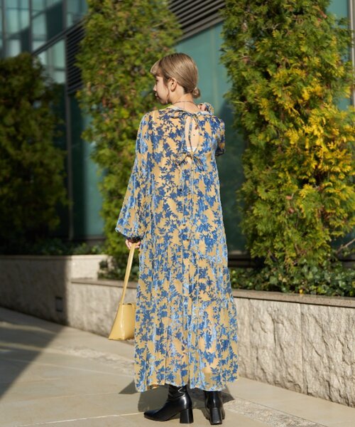 セール】【前後2WAY】ベロアフラワーティアードワンピース（ワンピース