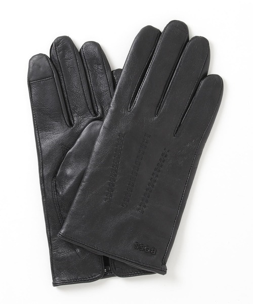 レタリングロゴ＆ウールブレンドライニング レザーグローブ（手袋