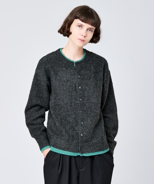 CREW NECK BRUSHED LAYERED CARDIGAN / クルーネックブラッシュド