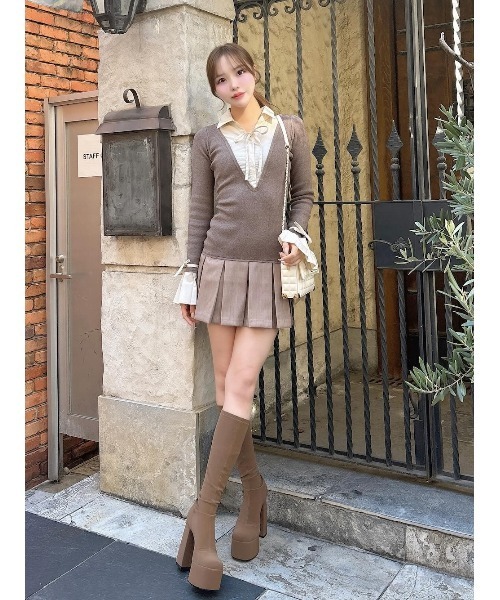 シャツドッキングプリーツミニワンピース（ワンピース）｜Darich