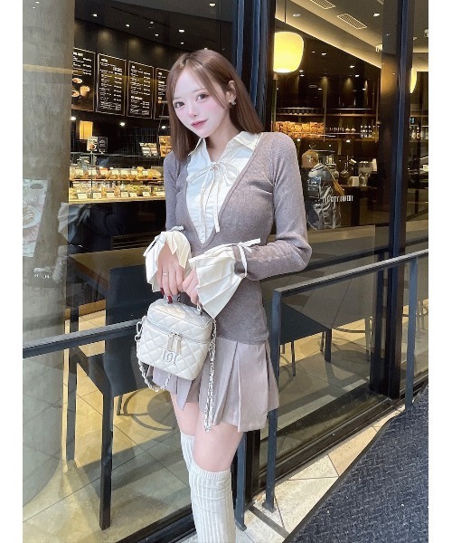 シャツドッキングプリーツミニワンピース（ワンピース）｜Darich