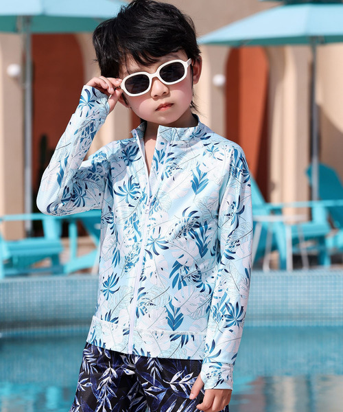 キッズ 長袖ネームタグとサムホール付きラッシュガード（ラッシュ