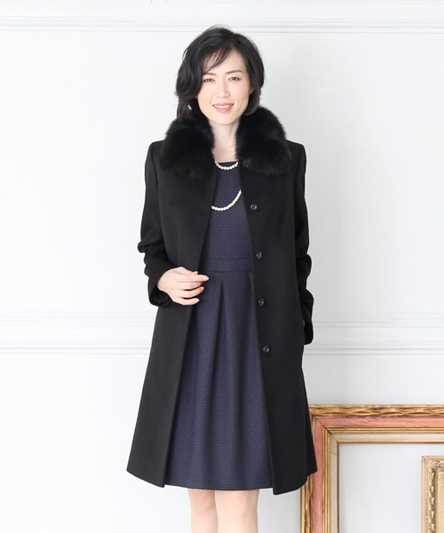 カシミヤステンカラーロングコートファー付き（その他アウター