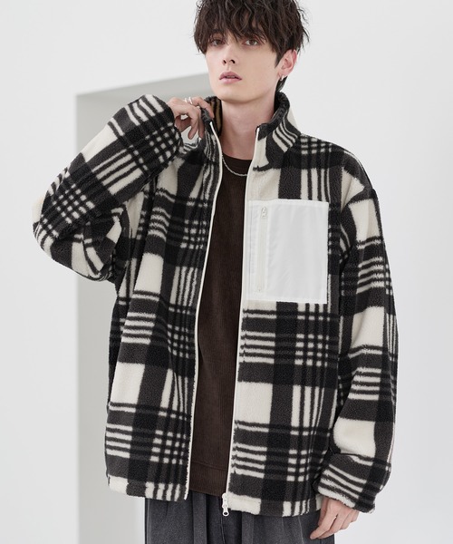 25AW】防風ボア袖ライン切替スタンドネックジャケット(ドローコード