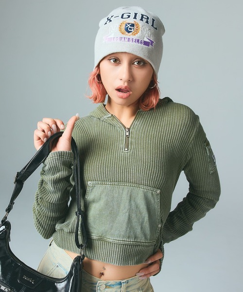 FADED WOVEN MIX HALF ZIP HOODED TOP（パーカー）｜X-girl（エックス