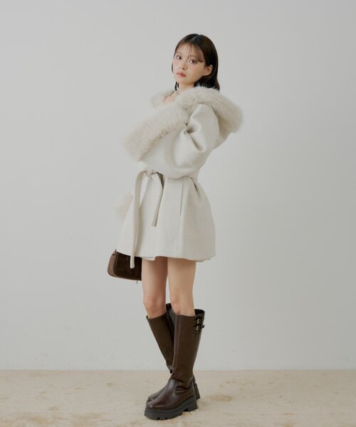 セール】【4色展開】ファー襟ケープコート（ポンチョ）｜Chico（チコ