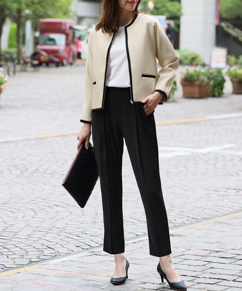 セール】バイカラーラインノーカラージャケット テーパードパンツ