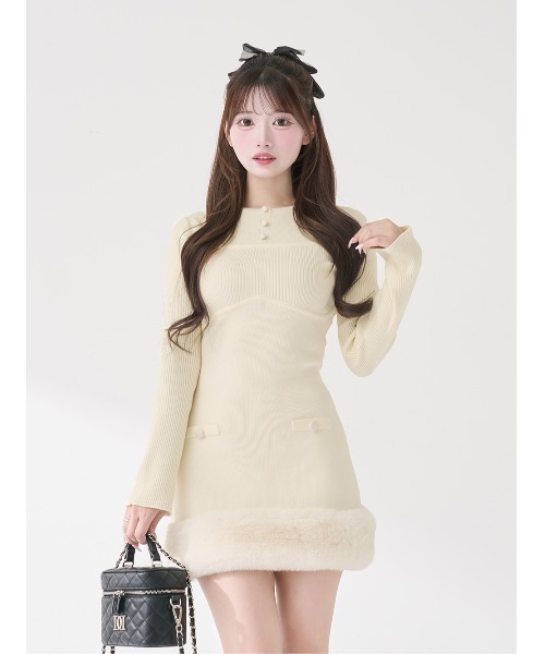 ビジューケープニットミニワンピース（ワンピース）｜Darich