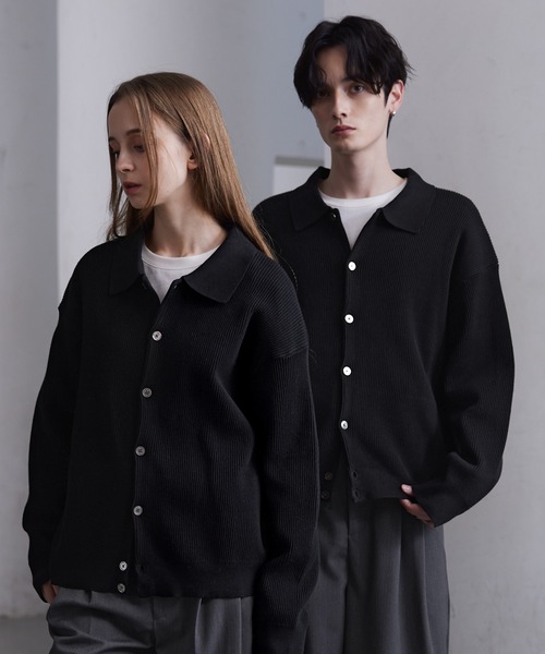 CLEL】Basic/Spray Rib Knit Shirt Cardigan / ベーシック/スプレー畦