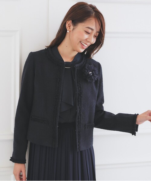 セール】＜通勤・セレモニー/セットアップ対応＞ノーカラーツイード