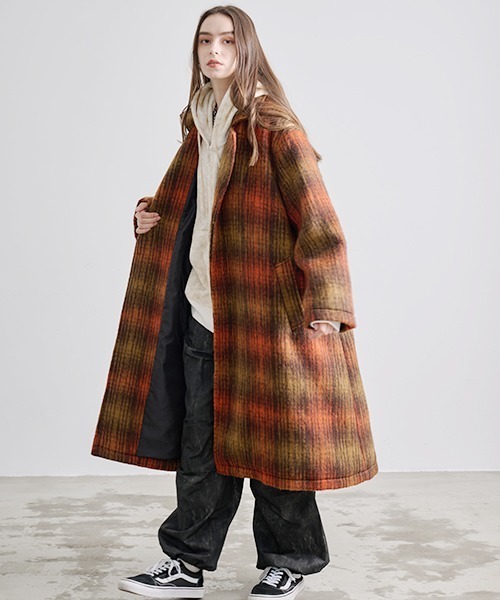 Revo. オーバーサイズ シャギーチェック ダブルブレスト ロングコート