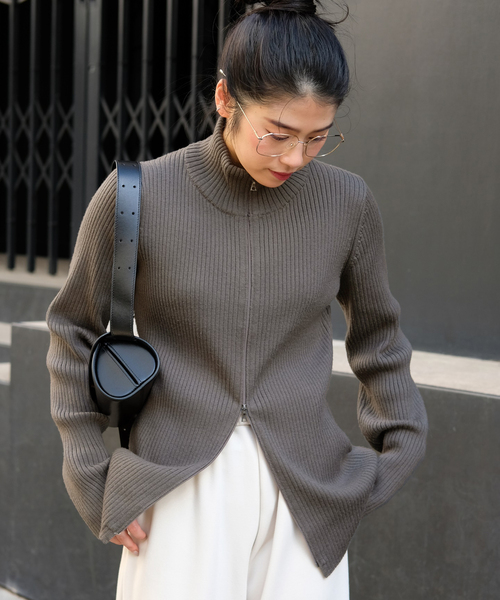 adabat ジップアップセーター 黒・グレー・白 adabat ジップアップ