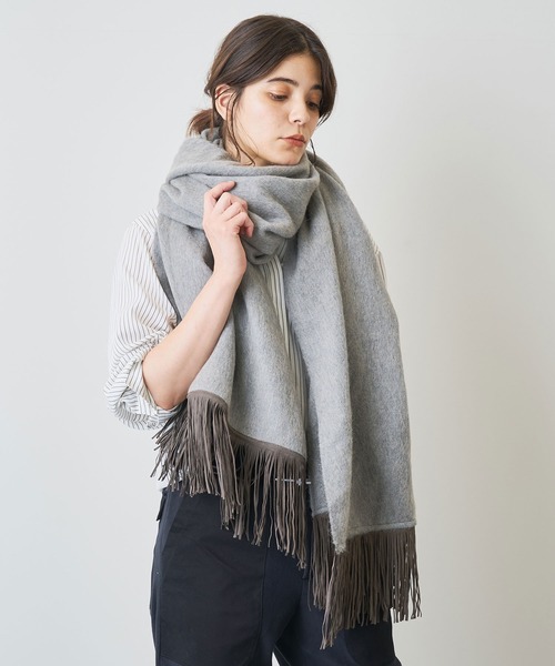 アソースメレベビーキャメル大判グレージュ フリンジ付 ASAUCE MELER