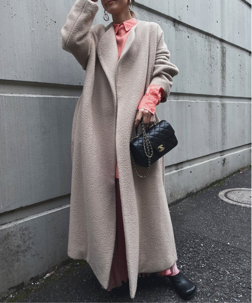 Ameri（アメリ）の「ELEPHANT COLLAR NAPPING COAT（ノーカラーコート