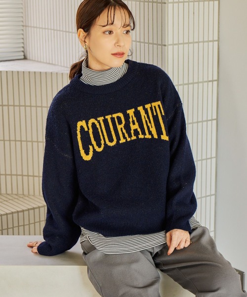 セール】5ゲージウール混ロゴジャガードニット（ニット/セーター