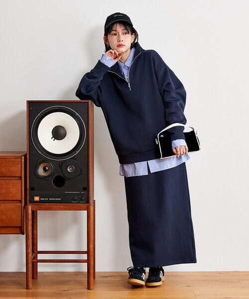 セール】【セットアイテム】ボンディング ハーフジップ スカートセット