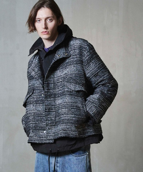 セール】《UNISEX》Mall Tweed Jacquard Dress-Over Short Mods Coat