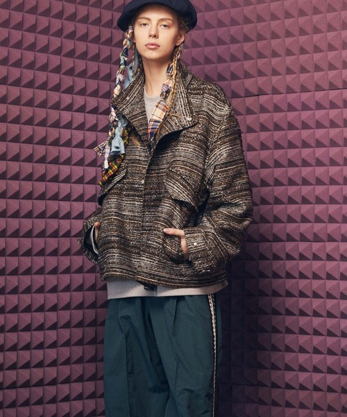 セール】《UNISEX》Mall Tweed Jacquard Dress-Over Short Mods Coat