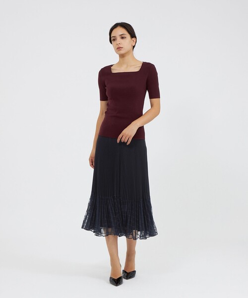 セール】レースコンビパウダリージョーゼット プリーツスカート