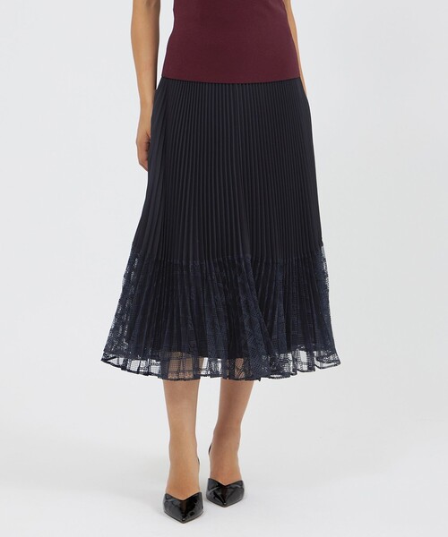 セール】レースコンビパウダリージョーゼット プリーツスカート