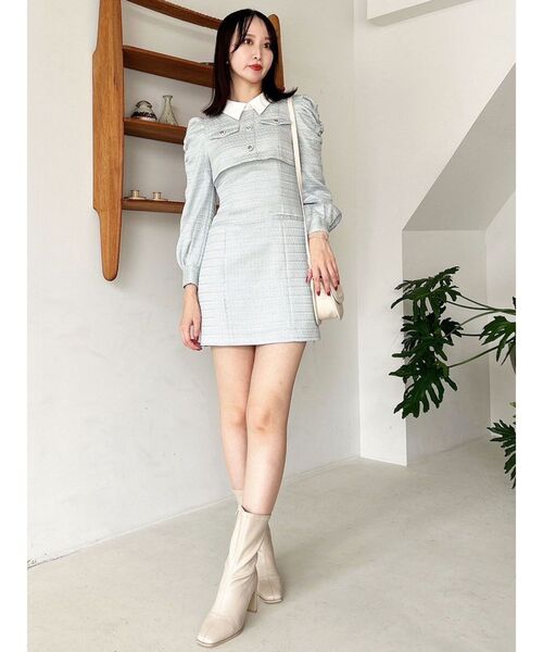 セール】ツイードドッキングミニワンピース（ワンピース）｜dazzlin