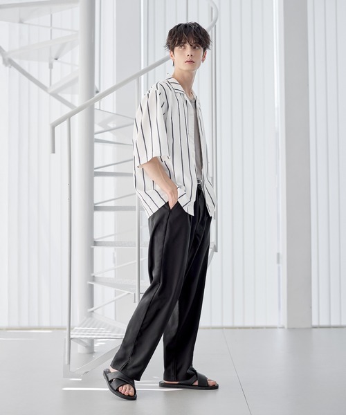 セットアップ 3点セット】防シワ接触冷感リラックスワイドシャツ+天竺