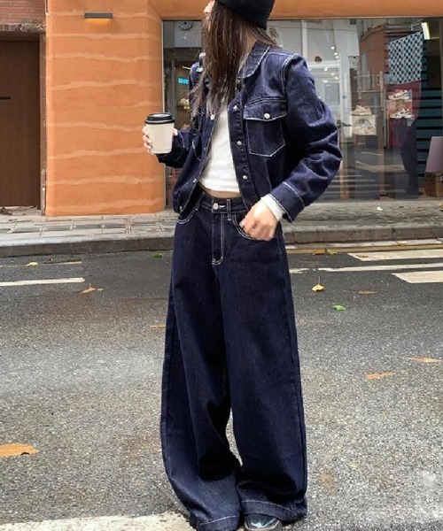 セール】ショートデニムジャケット ＋ ハイウエストワイドレッグデニム