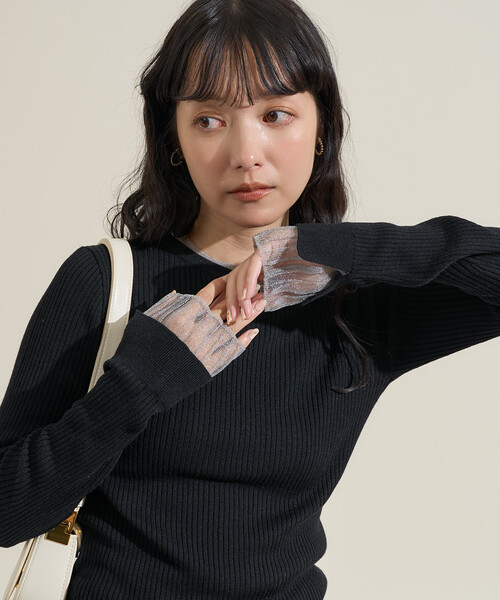 セール】＜新色追加＞ウォッシャブル 配色 レイヤードシアーニット