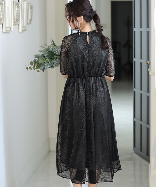 七分袖&ミモレ丈 パーティードレス プチフリル大きいサイズ結婚式