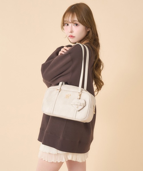 ハートミラー付きスクエアボストンバッグ（ボストンバッグ）｜one