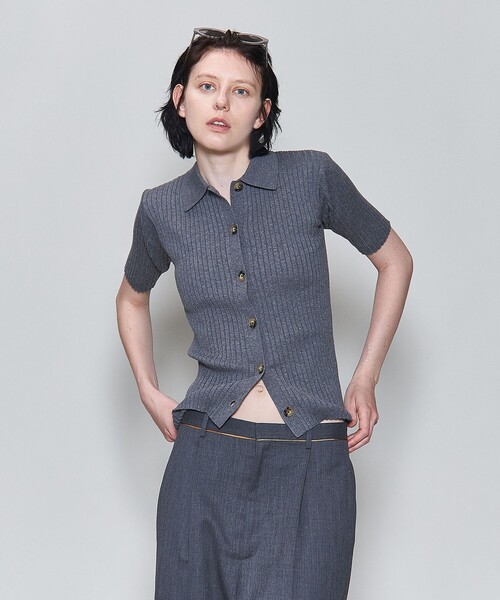 6（ロク）の「＜6(ROKU)＞リブシャツショートスリーブ カーディガン