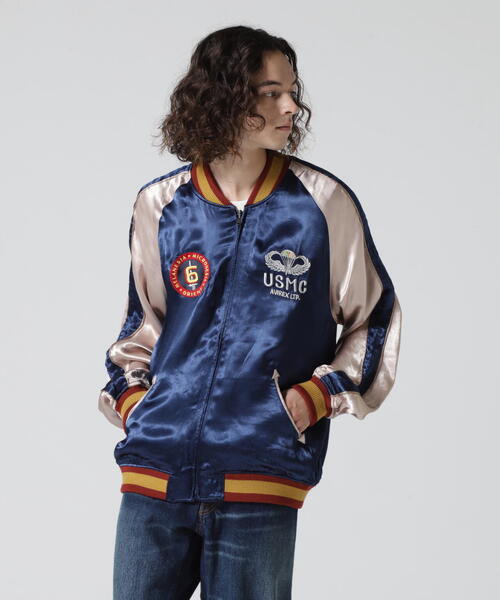 AVIREX』 スカジャン リバーシブル 龍 虎 ビッグ刺繍 ブラック 【F