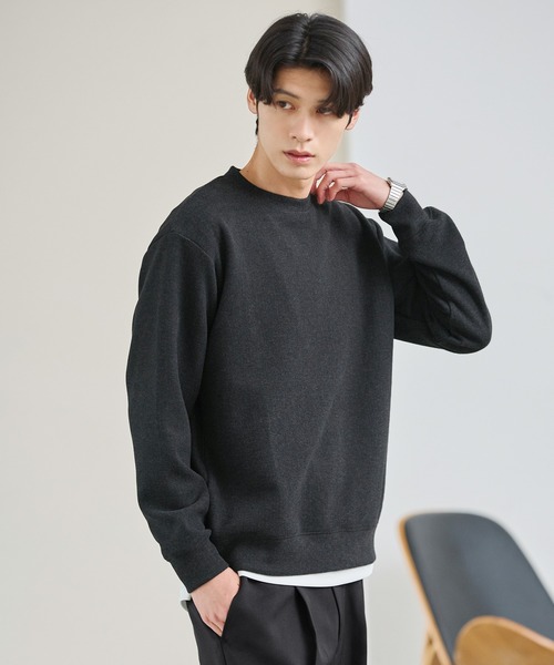 ヘリンボーンダブルフェイスクルーネック長袖スウェット（スウェット