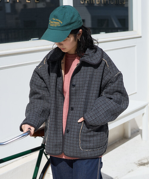 セール】襟付き リバーシブル チェックボアジャケット（ブルゾン
