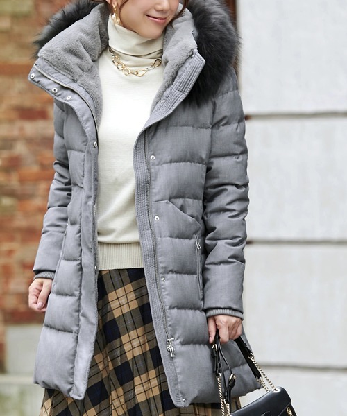 セール】ラクーンファーサイドジップスリットダウンコート