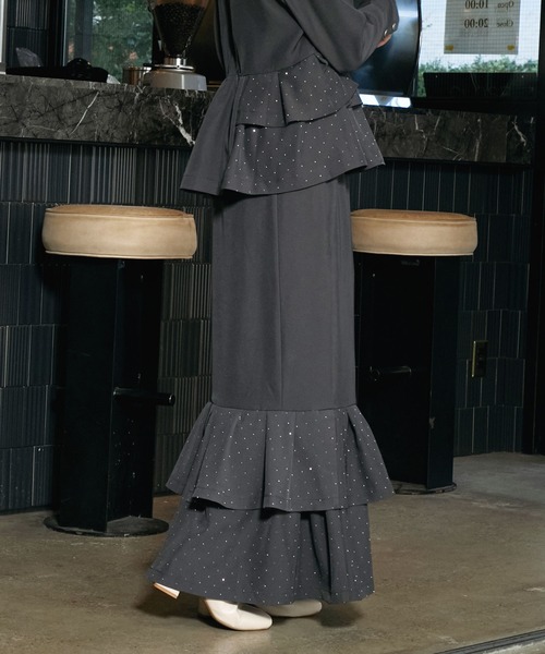 ラインストーンフリルマーメイドスカート（スカート）｜Elishe