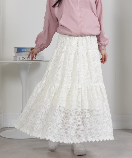 セール】ラッセル花柄 ティアードロングスカート（スカート）｜pumpkin